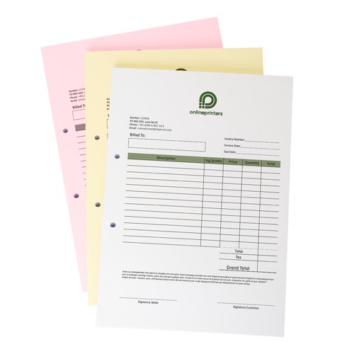 Dos pilas de formularios autocopiativos en formato vertical con perforacin de dos agujeros