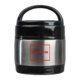 Recipiente para alimentos de acero inoxidable negro y plateado con asa.