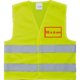 Chaleco de seguridad amarillo de tela con bandas reflectantes.