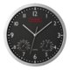 Reloj de pared negro con manecillas de hora, minutos y segundos.