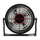 Ventilador de mesa negro con ngulo de inclinacin ajustable.
