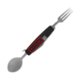 Cubiertos de camping de metal con tenedor, cuchillo y cuchara.