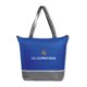 Bolsa nevera azul de tela no tejida con asas de transporte.