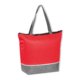 Bolsa nevera roja no tejida con cremallera y asas de transporte.