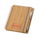 Cuaderno de madera clara con encuadernacin en espiral y soporte para bolgrafo.