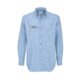 Camisa de hombre azul Oxford de algodn y polister con tapeta de botones y cuello.