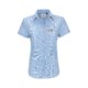 Blusa de mujer en algodn azul Oxford con mangas cortas y tapeta de botones.