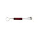 Cable de carga USB negro con llavero y tres conectores diferentes.