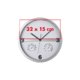 Reloj de pared plateado con termmetro e higrmetro integrados.