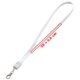 Lanyard blanco de polister con mosquetn y cable de carga universal.