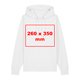 Sudadera blanca de tela con capucha y bolsillo de canguro.