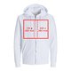 Chaqueta de tela blanca con capucha, cremallera y corte unisex.