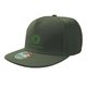 Gorra snapback verde de tela con visera plana y cierre ajustable.