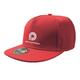 Gorra roja de tela con visera plana y cierre ajustable.