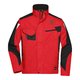 Chaqueta de trabajo roja de mezcla de polister y algodn con cremallera y mltiples bolsillos.