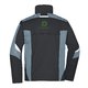 Chaqueta de trabajo negra y gris de tela mixta con cremallera completa y bolsillos laterales.