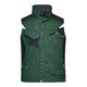 Chaleco de trabajo verde oscuro de polister y algodn con mltiples bolsillos.