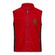 Chaleco polar rojo de polister con cremallera completa y bolsillos laterales.