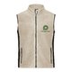 Chaleco polar beige con cremallera completa y bolsillos laterales.