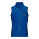 Chaleco polar de polister azul para mujer con cremallera completa y bolsillos.