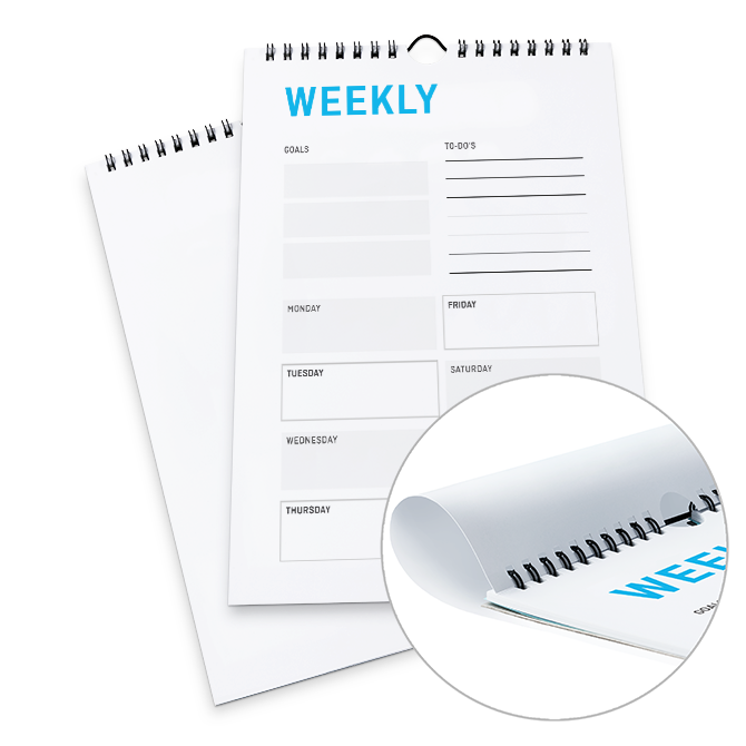 Calendarios semanales con encuadernacin en espiral 4/0