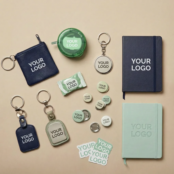 Imagen Llaveros, chapas y libretas con logo