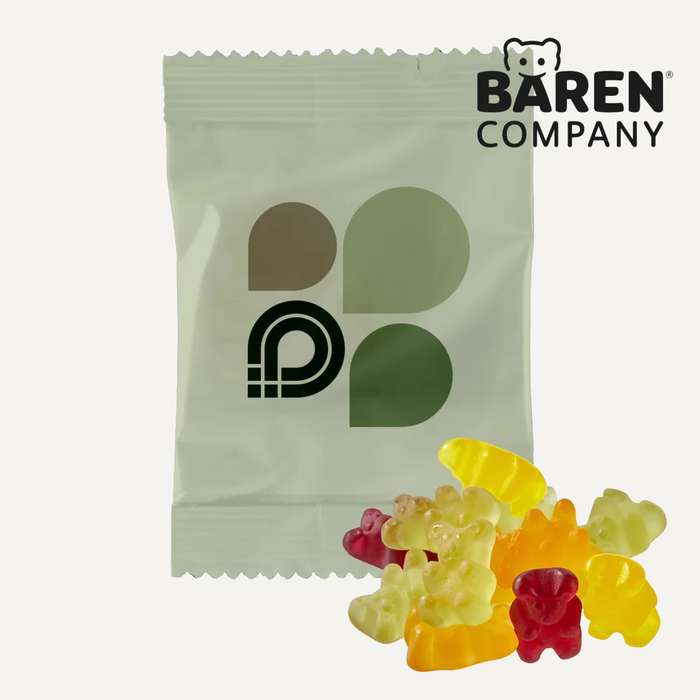 Imagen Gominolas veganas en una bolsita publicitaria impresa