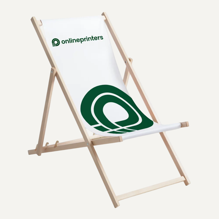 Imagen Tumbona con estructura de madera y lona blanca impresa en verde