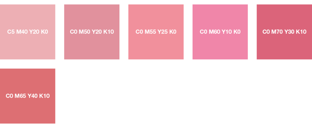 Colores CMYK: rosa, rosa claro y rosa viejo