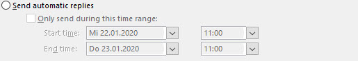 Period setting of the out-of-office note in Outlook